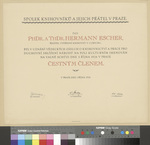 [Urkunde des Verbands der tschechoslowakischen Bibliothekare und deren Freunde an Hermann Escher]