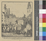 Französische Kommissäre führen den im Grossmünster aufbewahrten Zürcher Staatsschatz weg, während das Zürcher Volk um den auf dem Münsterhof aufgepflanzten Freiheitsbaum tanzt. 5 Juni 1798